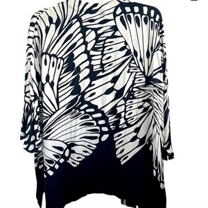 Chico's Navy Blue White Butterfly Reversible Open Front Topper Large